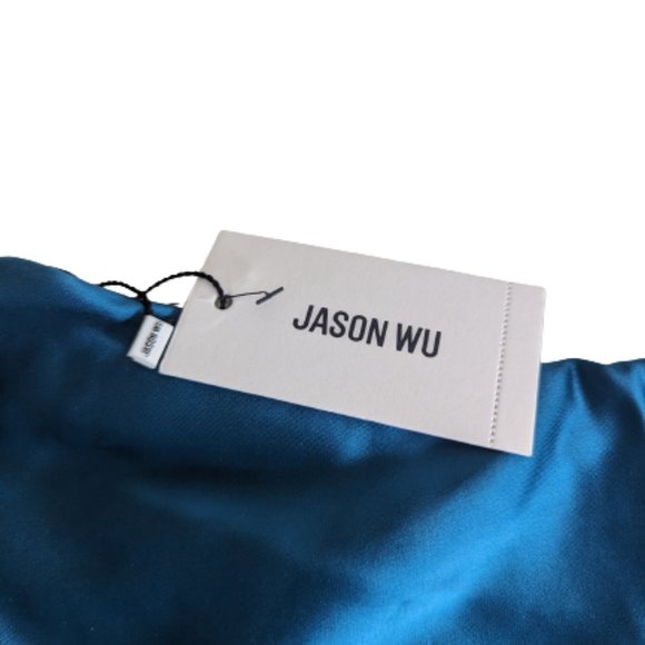 NWT Jason Wu Blue Satin Sleeveless Back Cutout Slit Slip Midi Dress Size XL - Picture 5 of 8